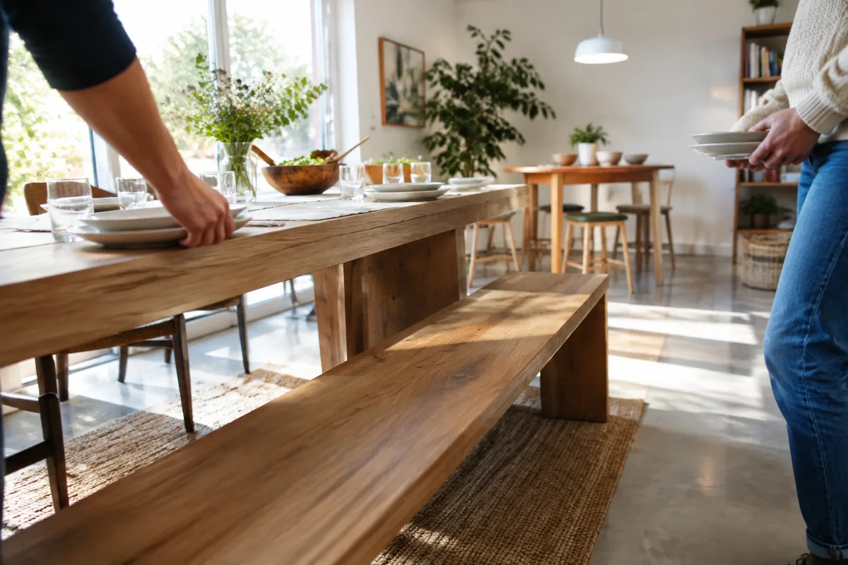 Tables traditionnelles : les designers préfèrent le banc convivial